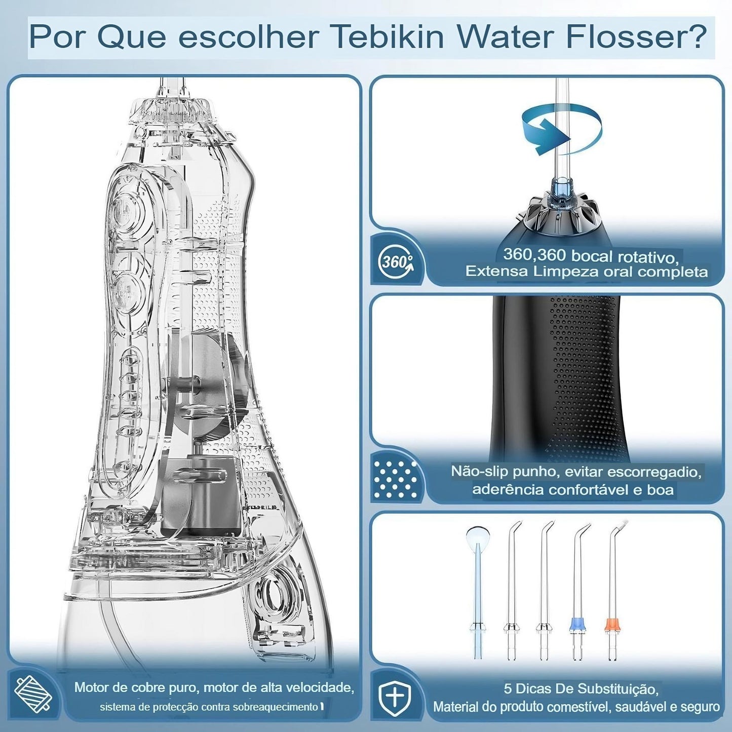 Limpador de Dentes Elétrico para Viagem em Casa 5 Modos.