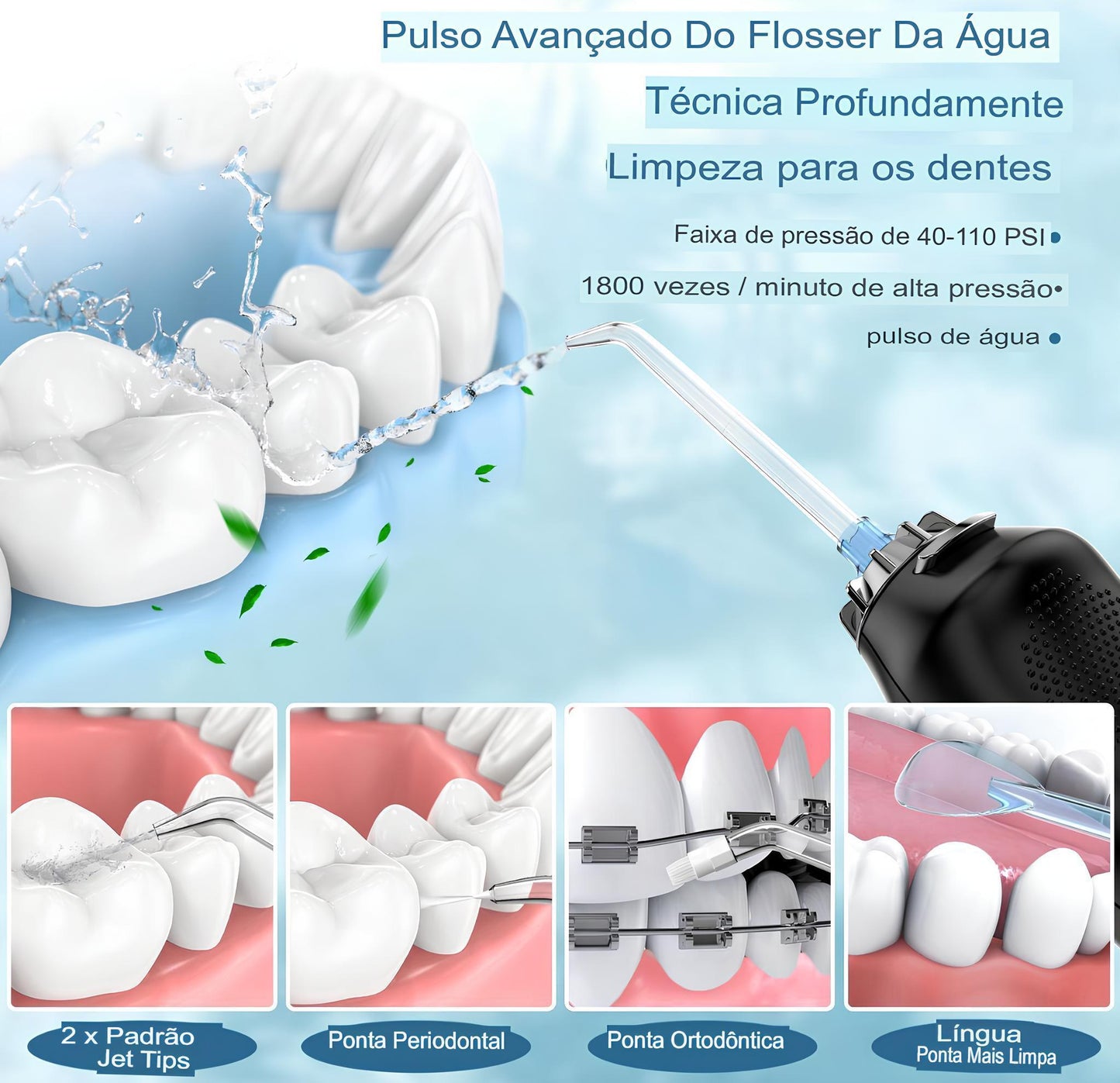 Limpador de Dentes Elétrico para Viagem em Casa 5 Modos.