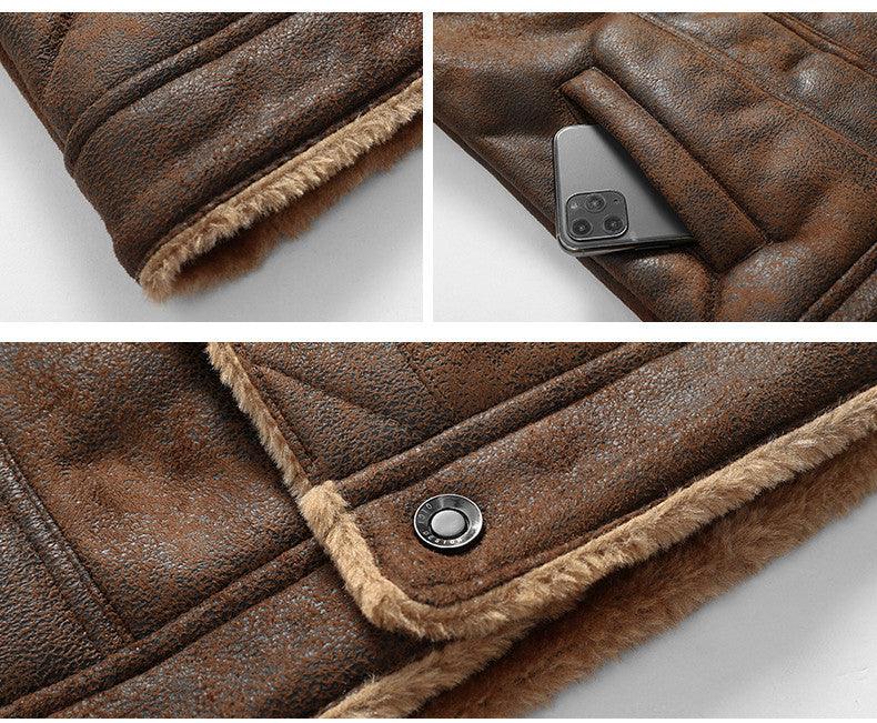 Jaqueta Casaco Masculino de Couro e Algodão Inverno, Gola alta. - Lojeri