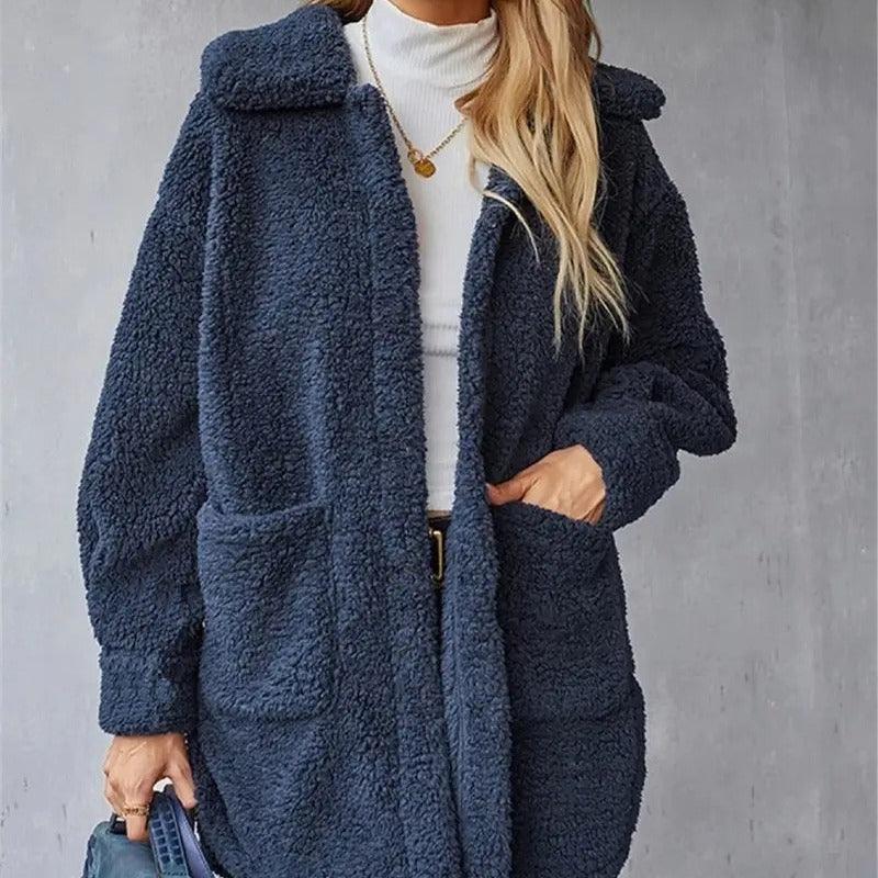Casaco de pelúcia dupla face tamanho grande roupas femininas. - Lojeri