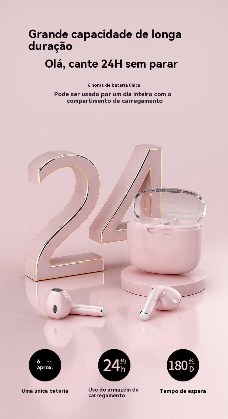 Fone Bluetooth 5.3 Transparente com Redução de Ruído- Cor Macaron - Lojeri