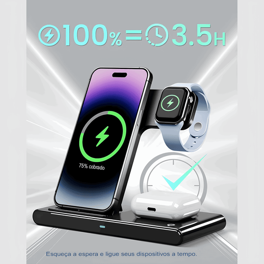 Estação de Carregamento Sem Fio Premium 3 em 1 para Apple