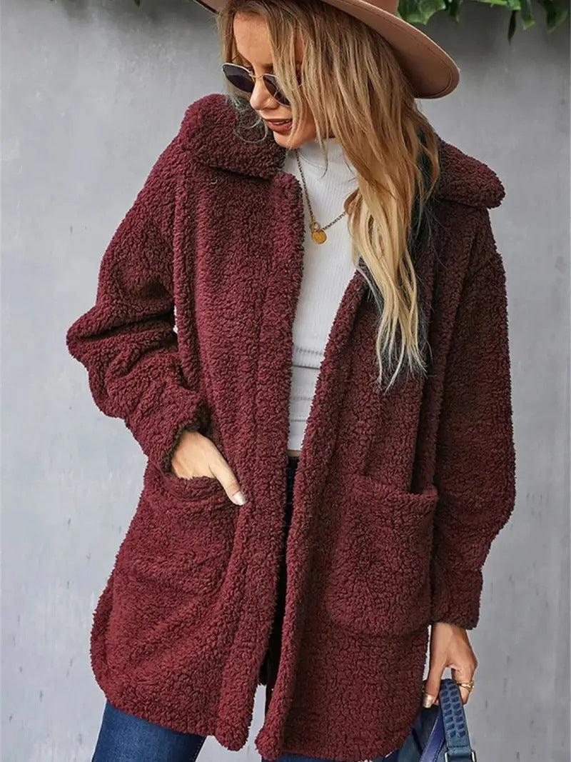 Casaco de pelúcia dupla face tamanho grande roupas femininas. - Lojeri