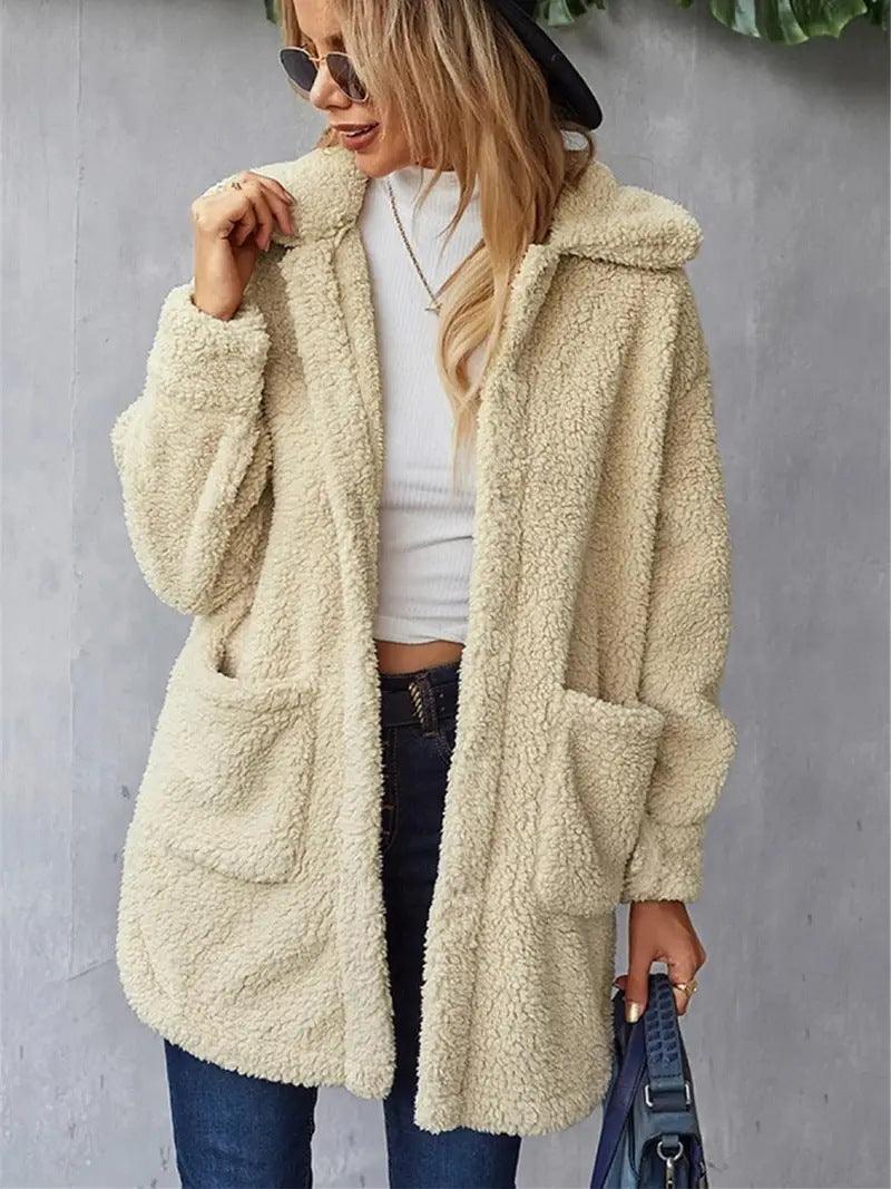 Casaco de pelúcia dupla face tamanho grande roupas femininas. - Lojeri