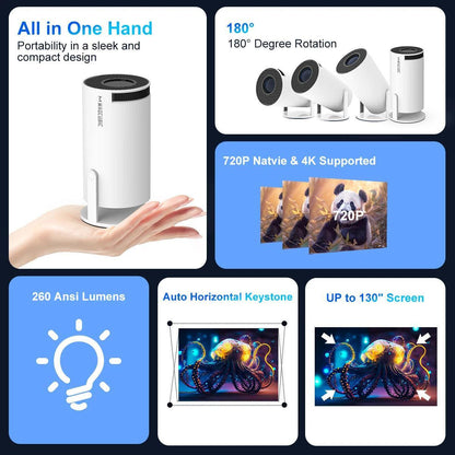 Projetor Cinema Portátil 4K com Android 11 e Wi-Fi.